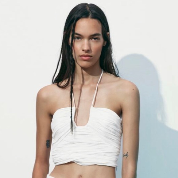 Zara white draped halter top small used - Picture 5 of 5